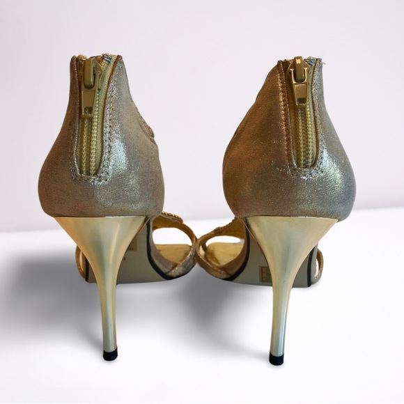 Rhinestone & Gold Formal Stiletto Sandals. 8 1/2. Valenti Franco - Picture 5 of 6
